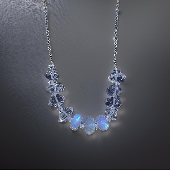 Hand Made Diamond Rainbow Moonstone Necklace - Picture 4 of 7